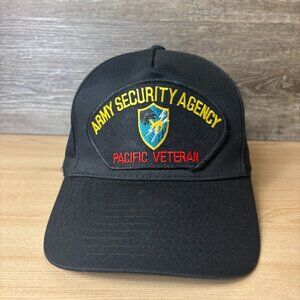 Vintage Army Security Agency Hat Cap Snapback Black Pacific Veteran Adjustable